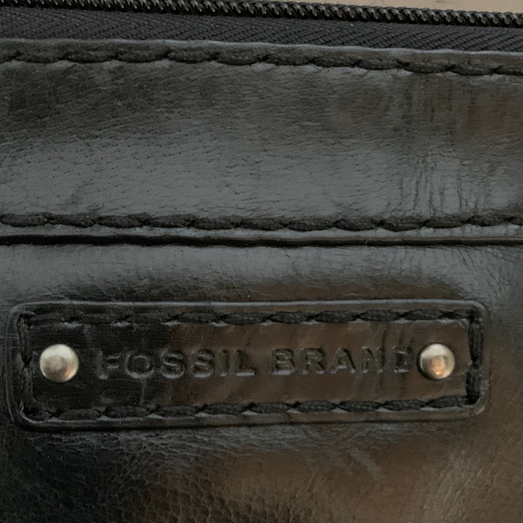 Fossil Black Leather Clutch With Embossed Brand Plate